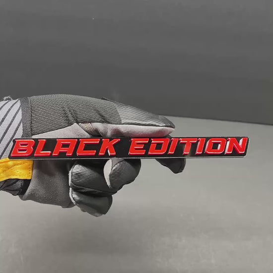 Laser-cut Black Edition exterior emblem with durable automotive adhesive backing
