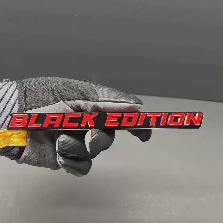 Laser-cut Black Edition exterior emblem with durable automotive adhesive backing