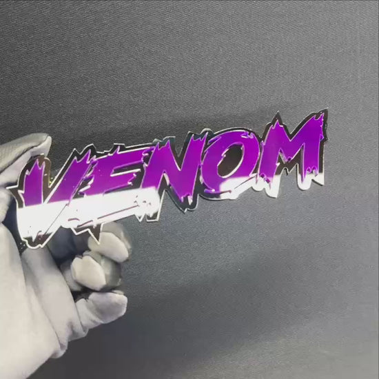 Custom VENOM acrylic auto emblem for truck tailgate, side fender, hood, toolbox, or interior trim.