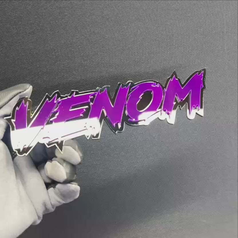 Custom VENOM acrylic auto emblem for truck tailgate, side fender, hood, toolbox, or interior trim.