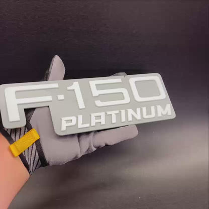 Premium F-150 PLATINUM custom truck badge with automotive adhesive backing