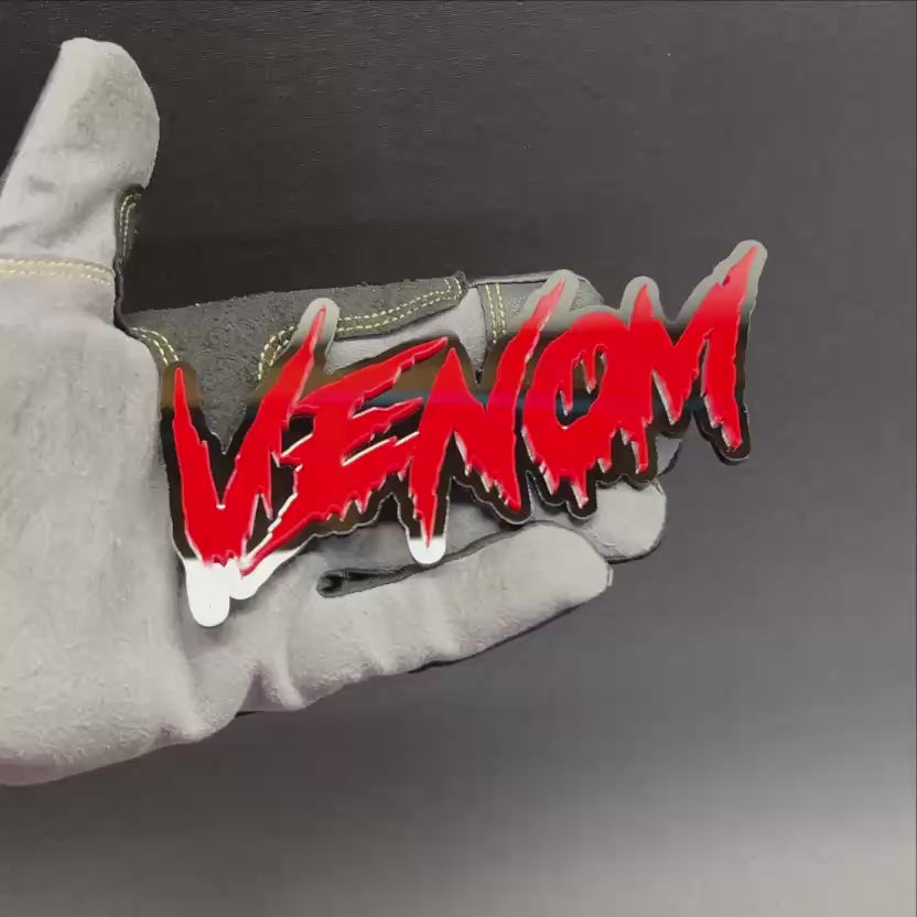 Red and black muscle car text emblem with horror inspired drip typography