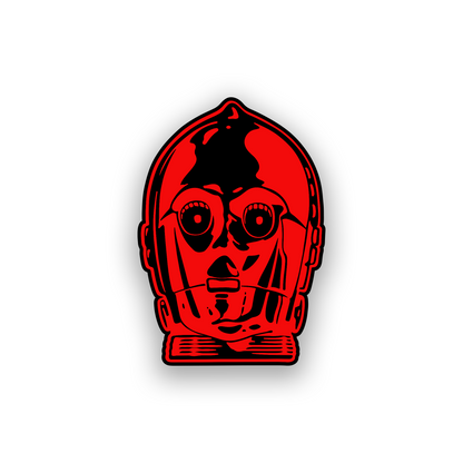 Custom C-3PO inspired car emblem with bold engraved sci fi character design