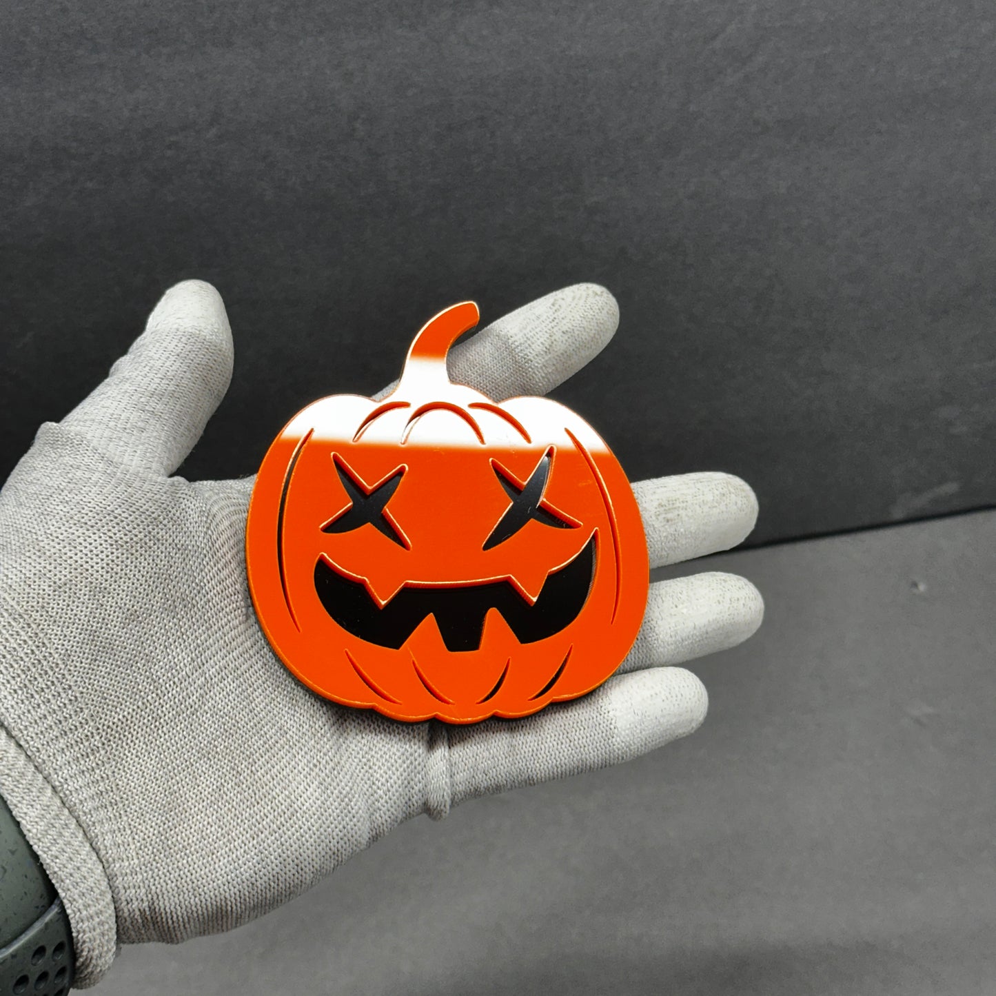 Orange pumpkin fender badge custom car accessory with 3D layered design