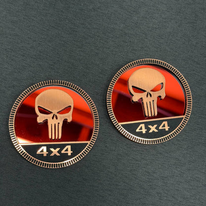 Rated Skull 4x4 fender badge for Jeep Wrangler, Gladiator, Ford Bronco and off-road vehicles
