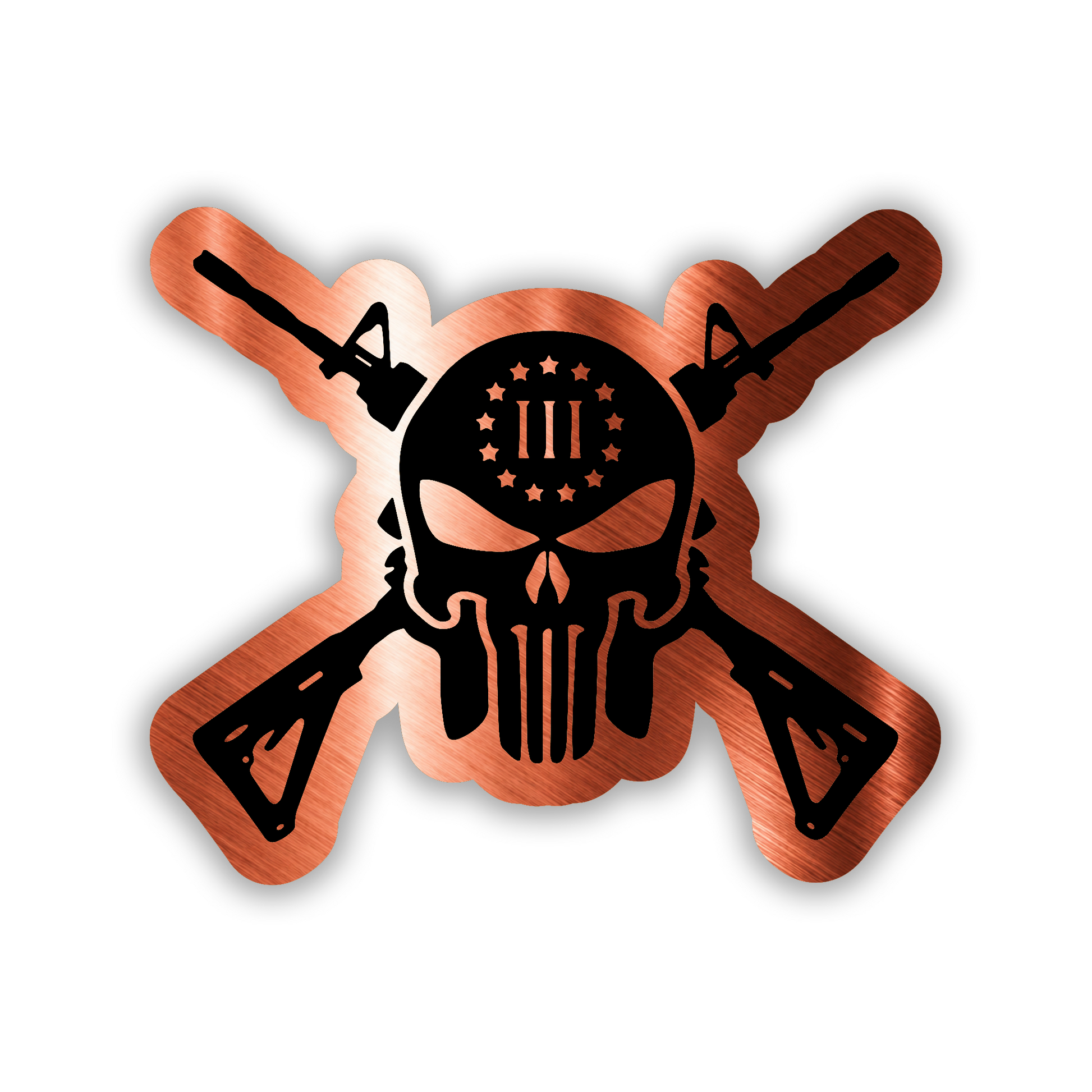 Skull gun car emblem with crossed rifle design for automotive exterior