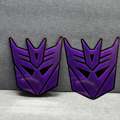 Pair of purple Decepticon car emblems – Transformers style acrylic badges 2PC set