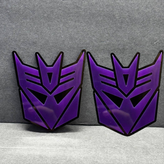 Pair of purple Decepticon car emblems – Transformers style acrylic badges 2PC set
