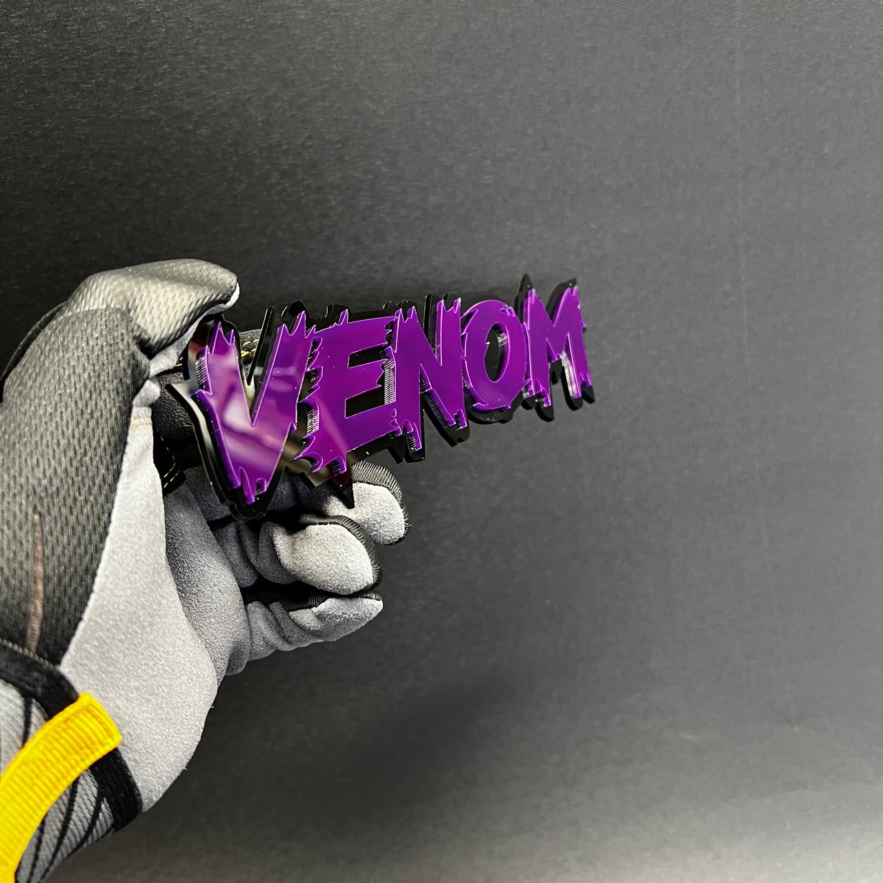 VENOM custom text emblem for car, truck, SUV, fender, tailgate, hood, grille, or garage display.