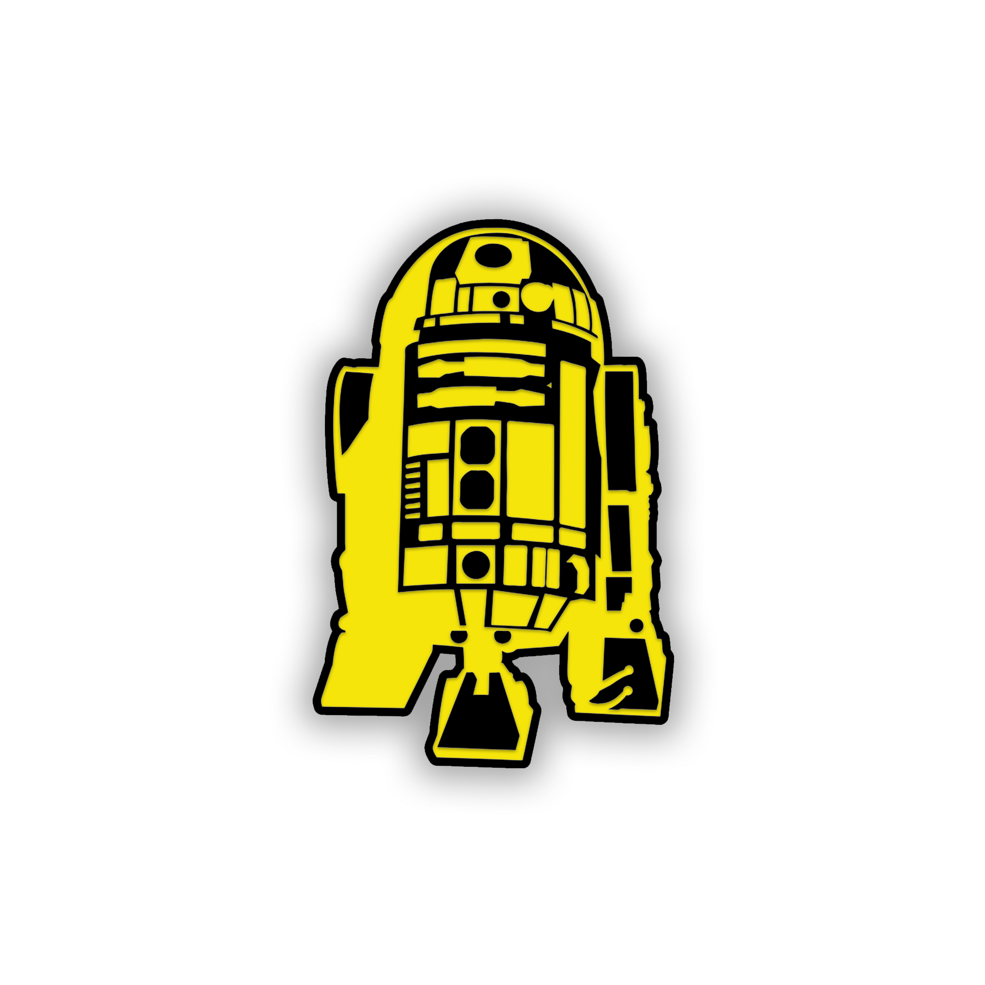 Sci-fi droid engraved car badge with pre-applied automotive adhesive