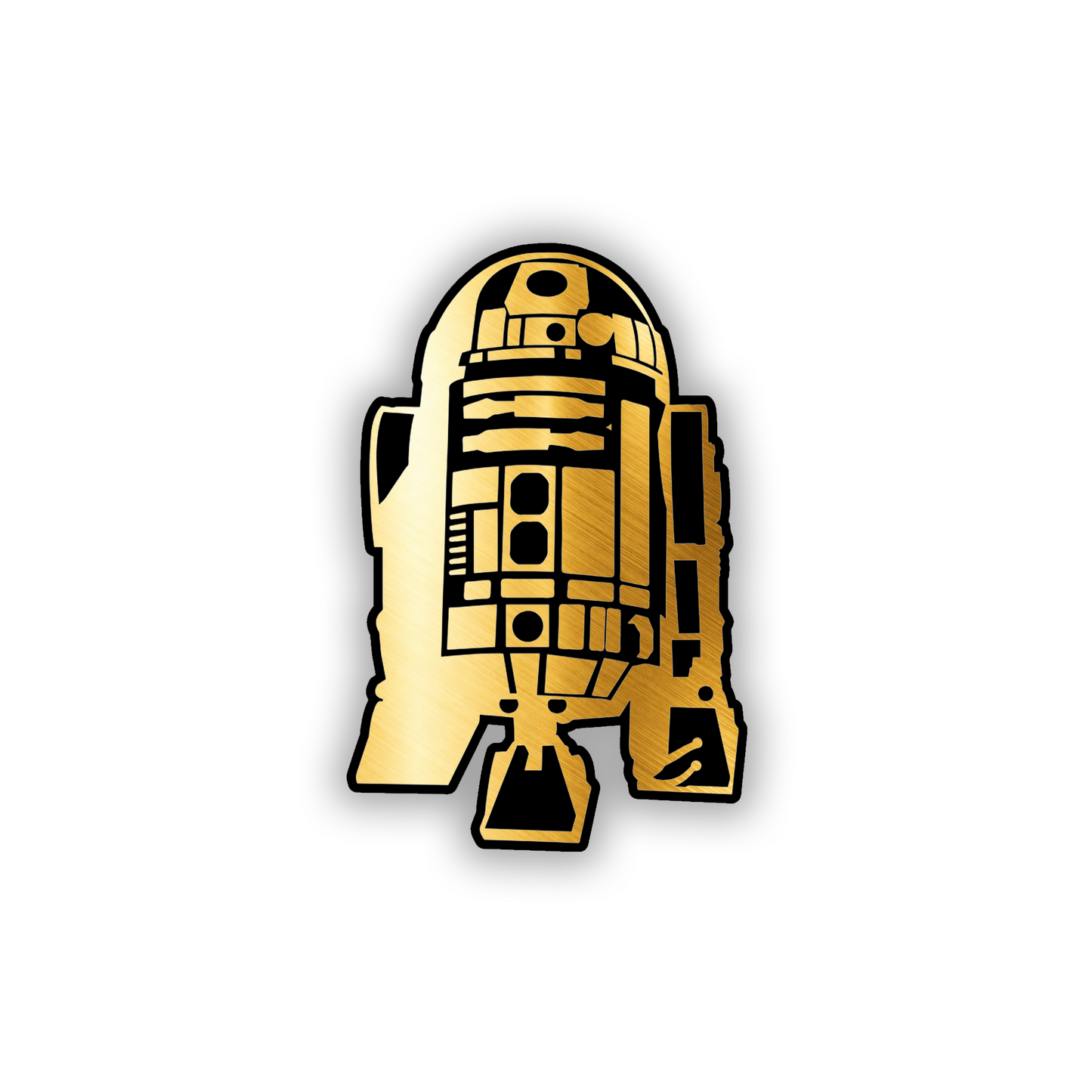 Engraved R2D2 vehicle badge with weather-resistant exterior construction