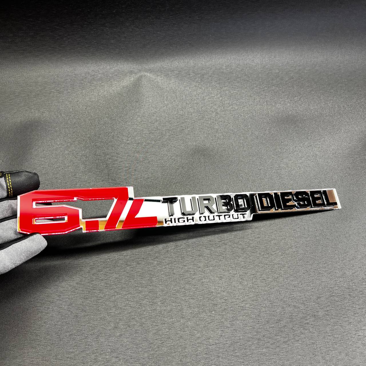 Custom 6.7L Turbo Diesel High Output acrylic badge for Ram 2500 truck fender emblem.