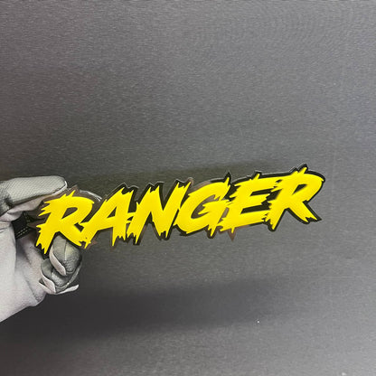 Custom Ranger car badge fender emblem with yellow acrylic top layer