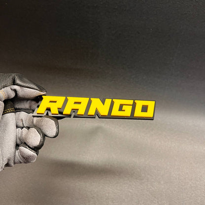 Rango personalized exterior emblem with automotive-grade adhesive backing.