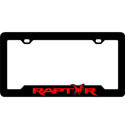 Performance inspired Raptor license plate frame for truck tailgate and offroad styling