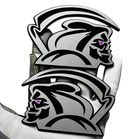 Reaper badge installed on Ford F150 grille custom emblem