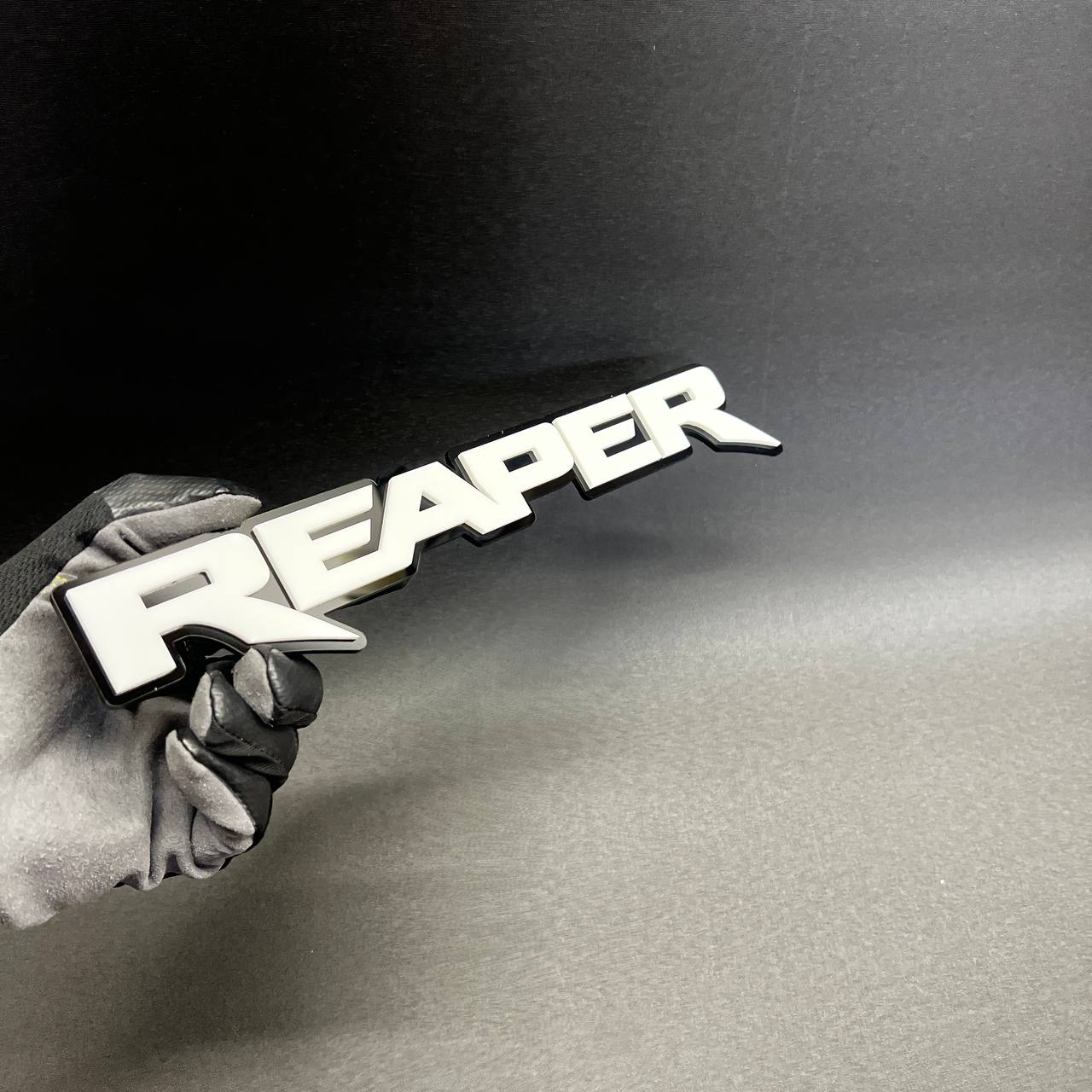 Acrylic Reaper text emblem for custom vehicle tailgate and fender applications