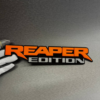 Reaper Edition Car Badge Fender Emblem in orange and gray with black base