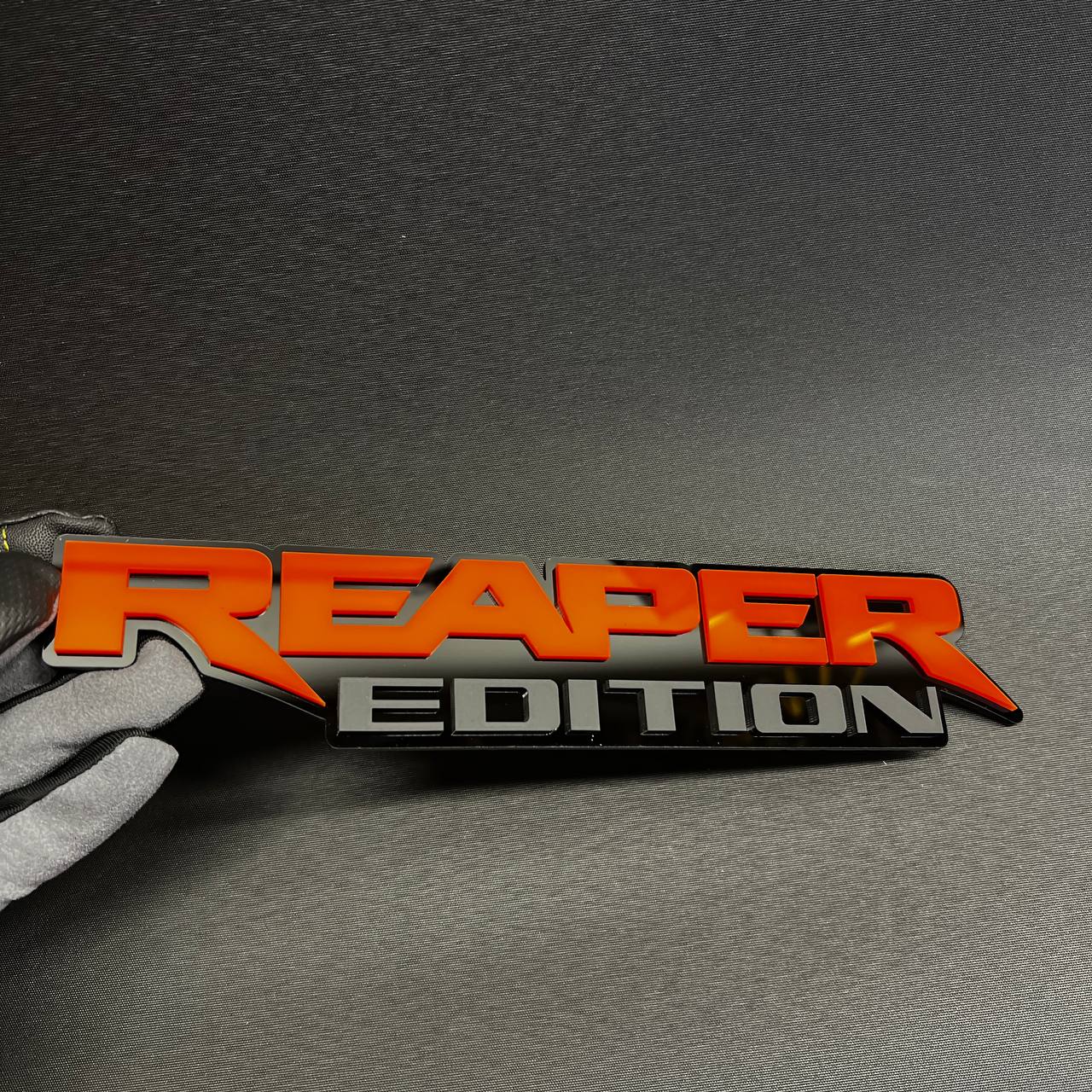 Reaper Edition Car Badge Fender Emblem in orange and gray