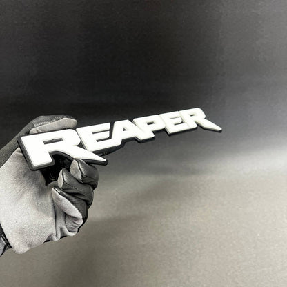 Reaper custom name badge with layered acrylic design for exterior vehicle decor