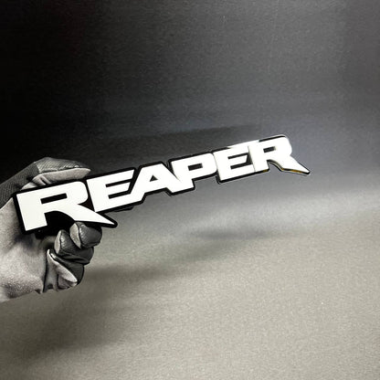 Reaper car badge with aggressive performance lettering for offroad truck styling