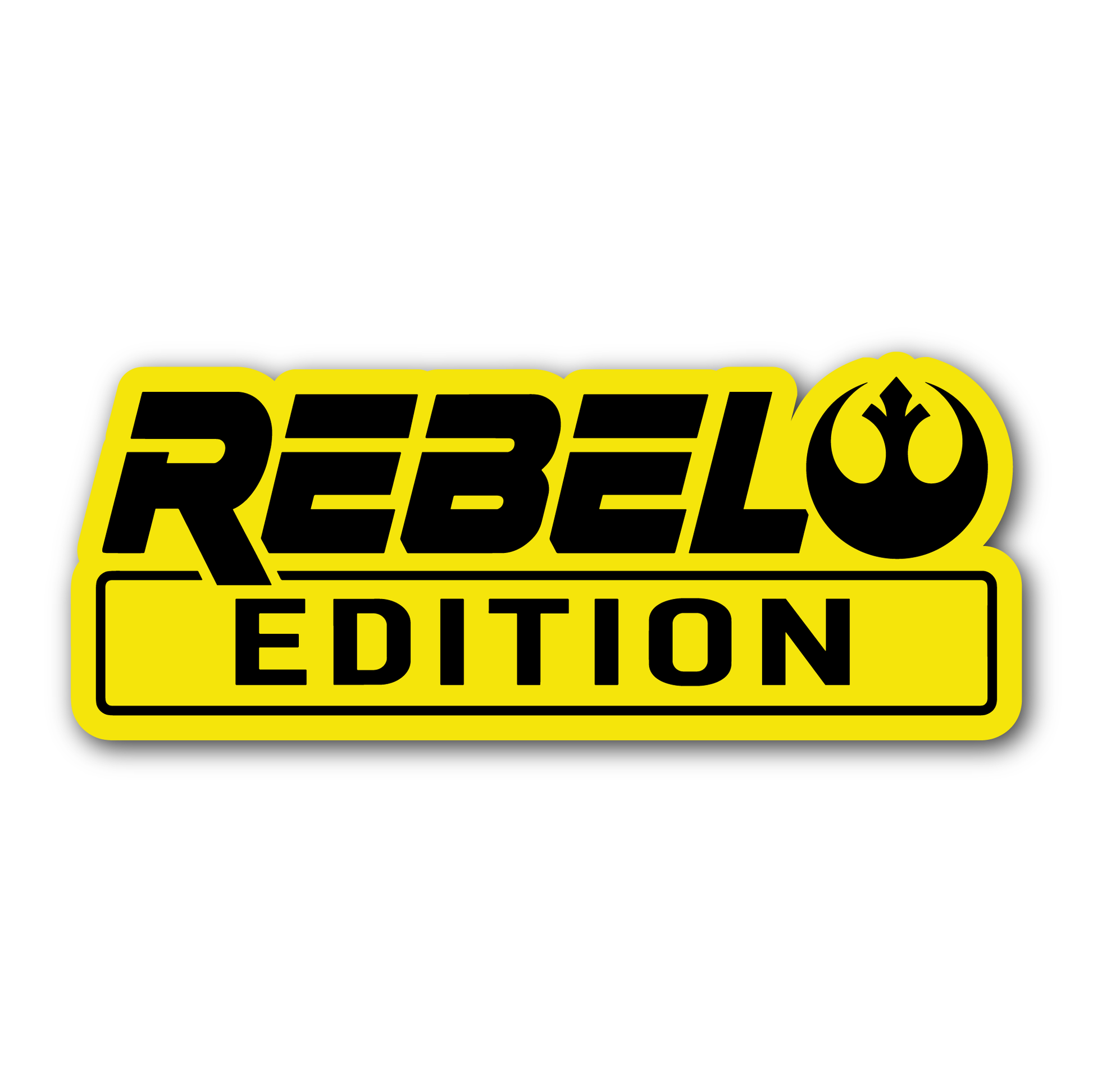 Rebel Edition car and truck exterior badge with bold black graphic design