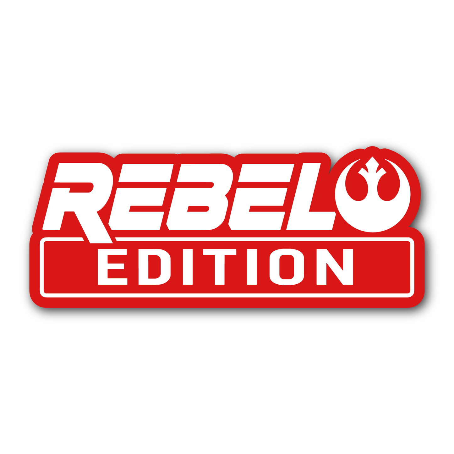 Rebel Edition engraved exterior car emblem with silver finish and black Rebel logo