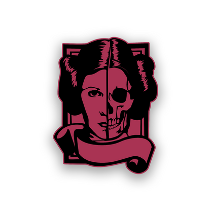 Galactic princess inspired engraved car emblem with bold black and white skull styling