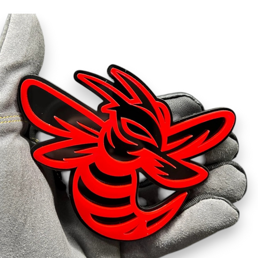 Red and black 392 HEMI Bee badge emblem for Dodge Charger and Challenger custom car builds