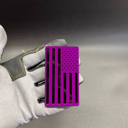 Universal American flag acrylic badge for performance, offroad, muscle, and patriotic vehicle builds.