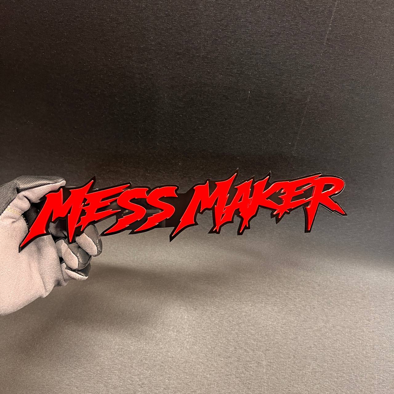 Red and black MESS MAKER custom text car badge fender emblem for exterior styling