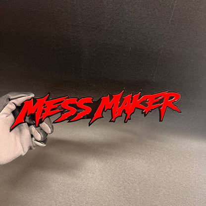 Red and black MESS MAKER custom text car badge fender emblem for exterior styling