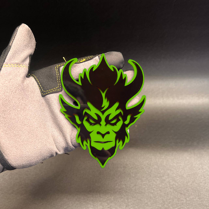 Red black Monkey King Demon badge made for car enthusiasts and custom vehicle accents