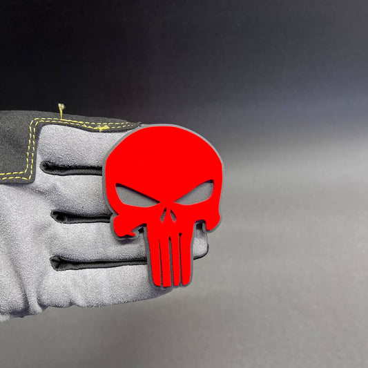 Red Punisher skull car badge emblem with black base for vehicle exterior