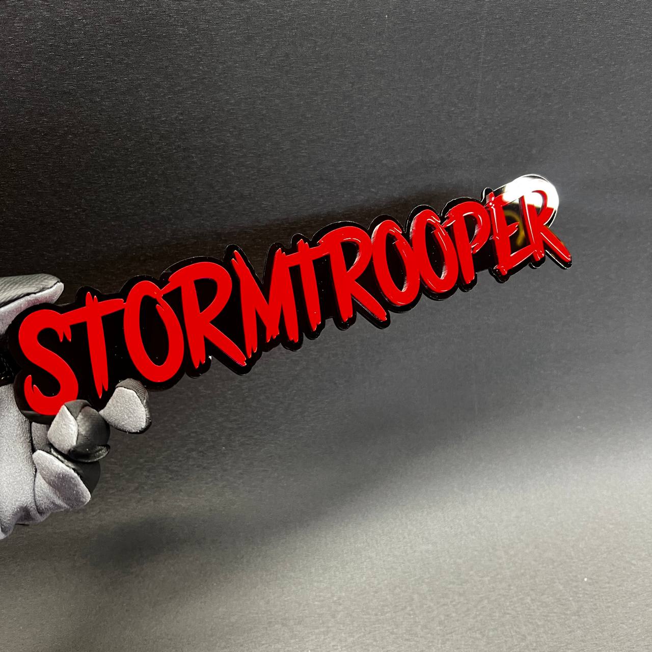Custom acrylic Stormtrooper emblem with bold performance inspired lettering