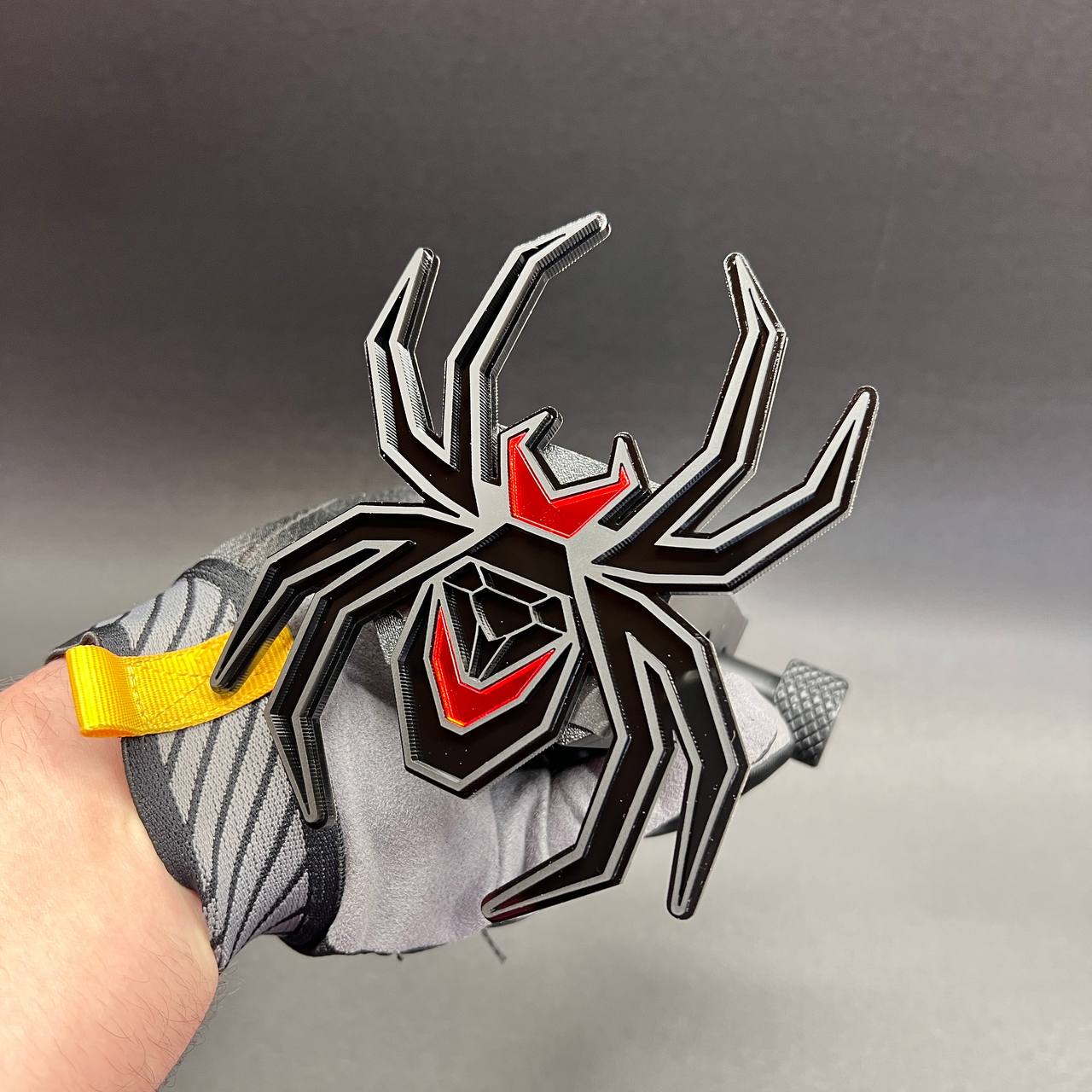 Black Widow red hitch cover car badge with glossy black spider design