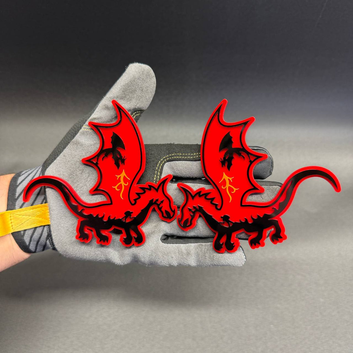 Red and black Dragon car badge fender emblem with large wings for cars trucks and SUVs