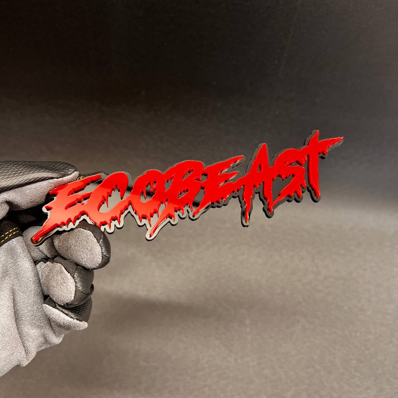 Red black ECOBEAST car emblem badge with 3M adhesive back for easy install