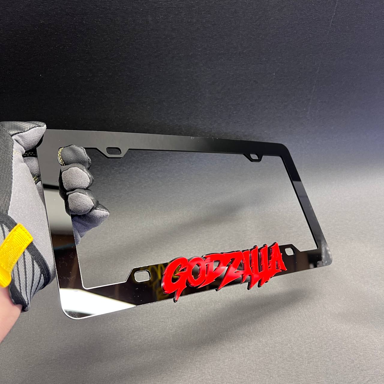 Monster inspired Godzilla license plate frame for front or rear vehicle plate