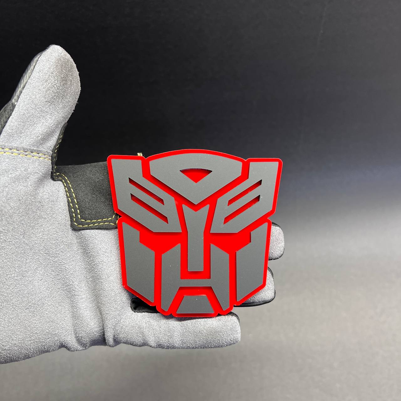 Custom layered robot badge for trucks, cars, SUVs, and show builds