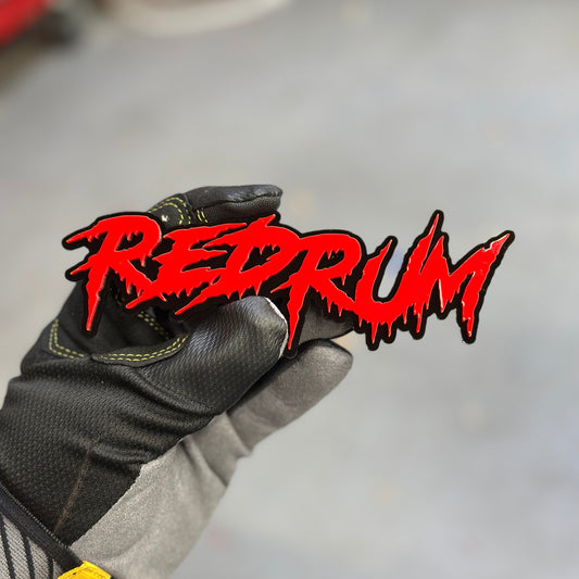 Red Rum Car Badge Fender Emblem in red and black drip style