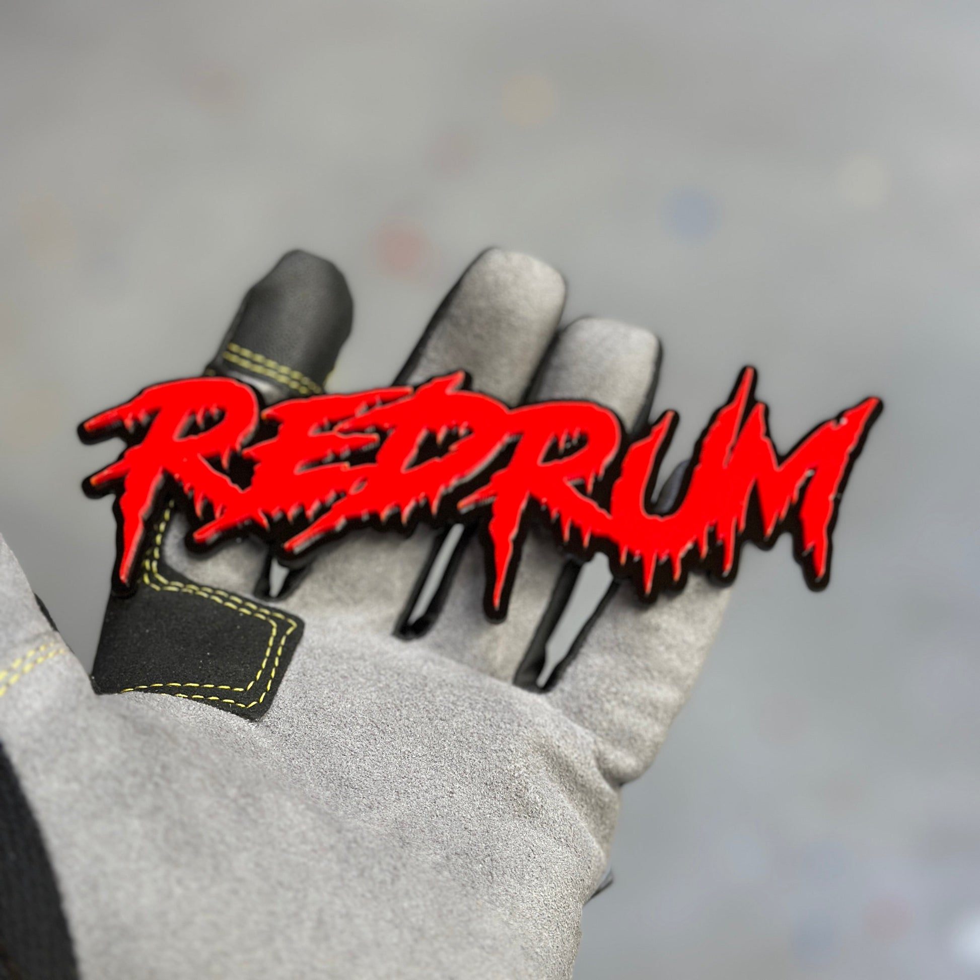 RED RUM text car badge exterior decal with bold dripping letters
