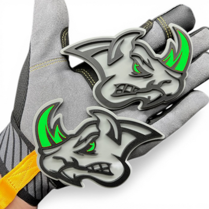 Angry Rhino badge emblem pair for car truck fender hood or tailgate installation