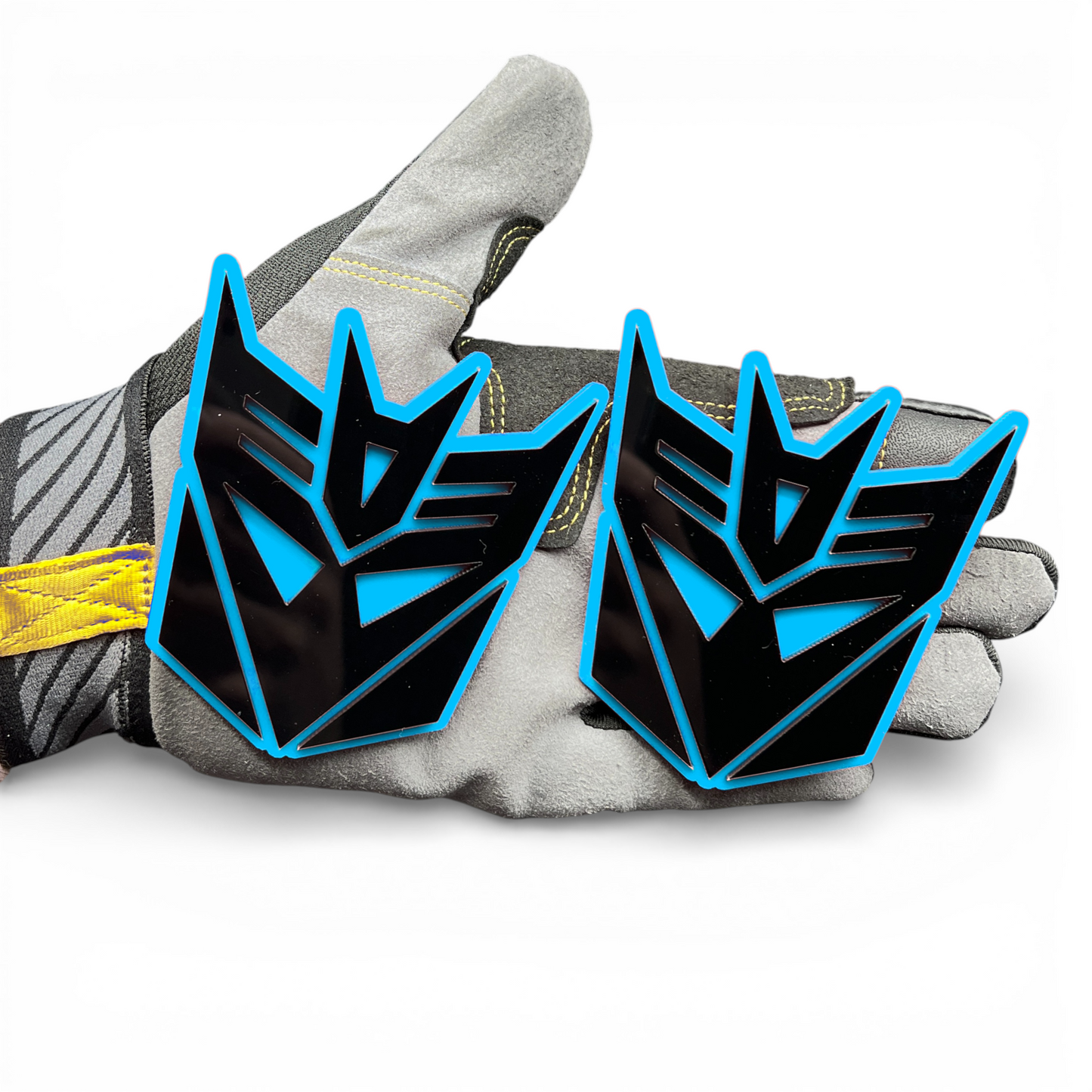 Decepticon style inspired acrylic automotive emblem with sharp geometric design