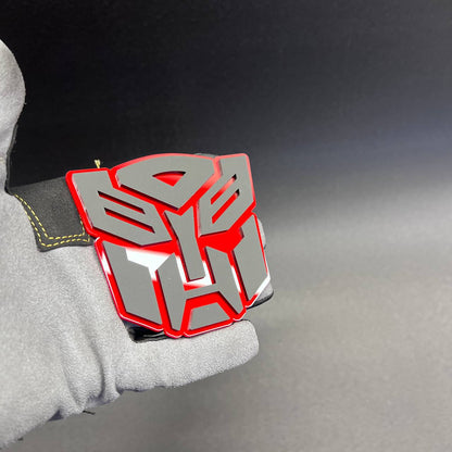 Red gray robot face badge made for custom vehicle exterior decoration