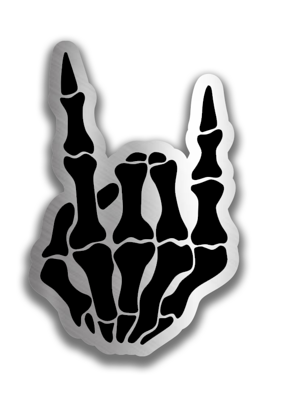 Rock n Roll skeleton hand engraved car badge fender emblem with brushed metal finish