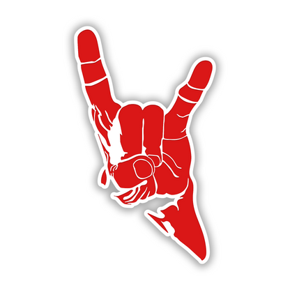 Rock music inspired automotive badge featuring classic horns hand gesture