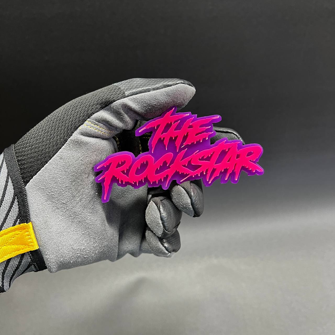 Acrylic Rockstar performance badge with layered purple outline for Mustang