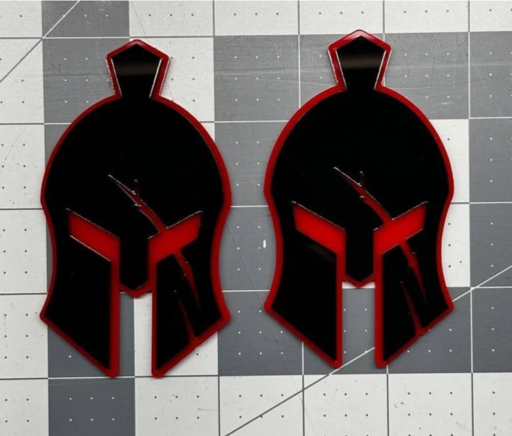 Gladiator warrior car emblem in glossy black and red for Dodge RAM, Challenger and Jeep custom builds