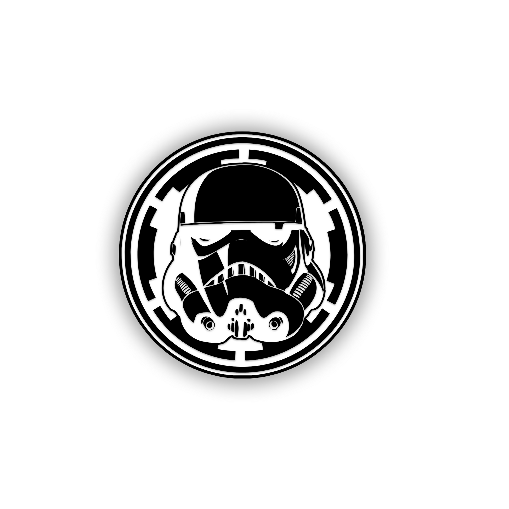 Engraved sci-fi trooper car badge with round border design